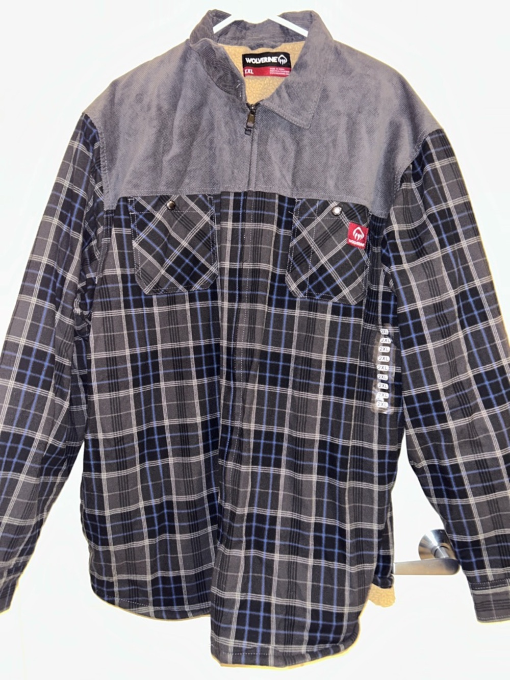 Wolverine Black & Gray Plaid Zip-Front Work Shirt Jacket with Blue Accents